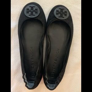 Tory Burch Mini Travel Black Ballet flats with Pave logo